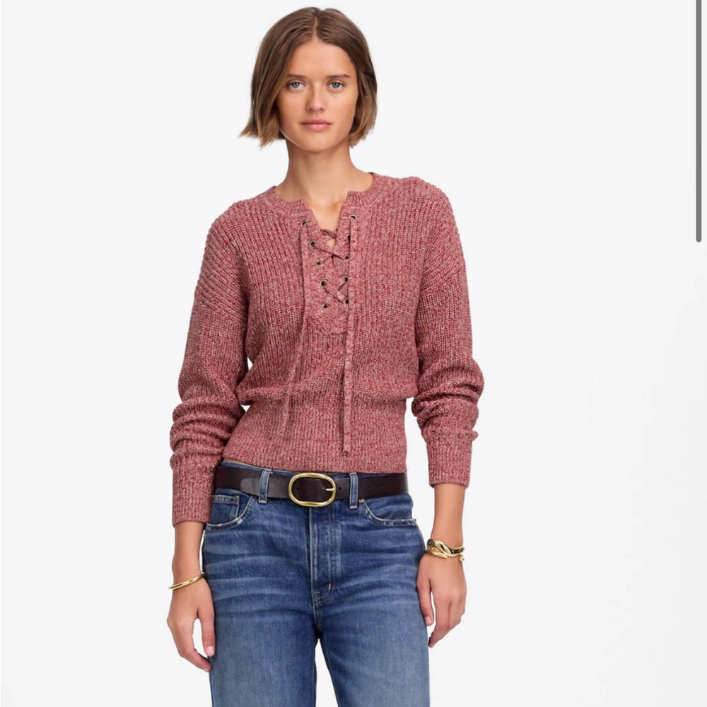 Marled Ribbed Lace-Up Sweater - Picture 3 of 7